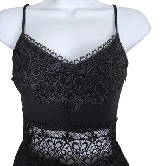 TopShop Black Lace Crochet Insert Sundress Size 4 - Picture 3 of 10